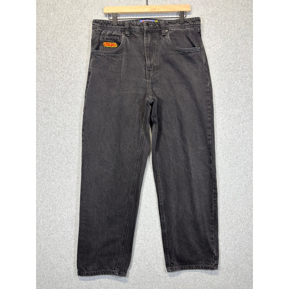 Empyre Loose Fit Skate Jeans Mens 32 Washed Black Denim Wide Leg Streetwear